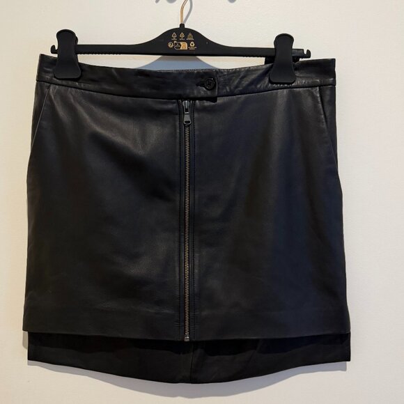 Equipment Myra Black Leather Skirt Asymmetric High-Low Size 8 Lambskin - Picture 8 of 12